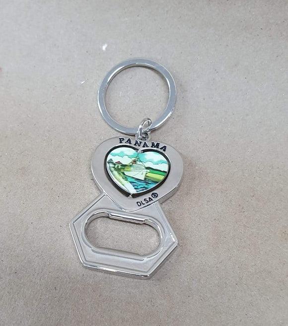 Panama metal heart opener keychain
