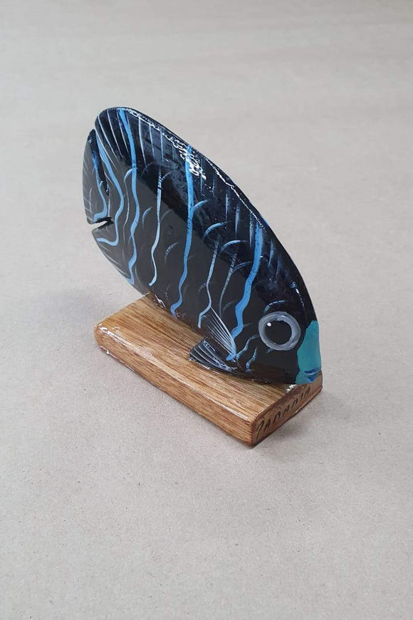 Hand painted wooden fish with base