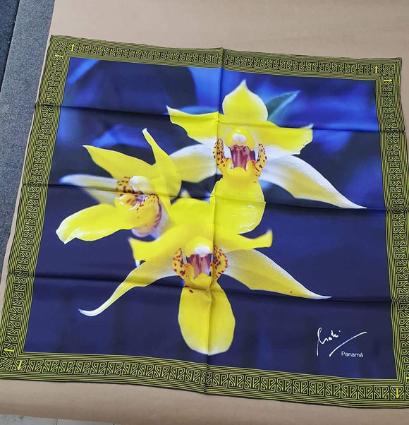 Silk twill scarf  Yellow Orchids