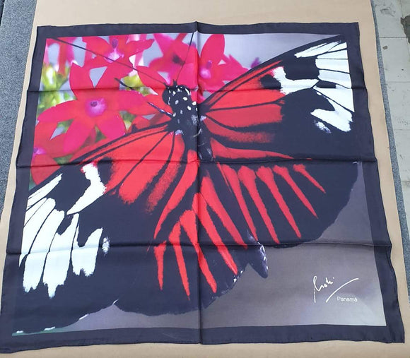 Silk twill scarf  Red Butterfly